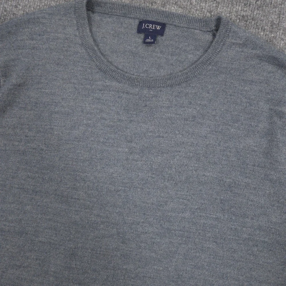 J Crew Sweater Mens L Gray Heather Merino Wool Blend Crewneck Pullover Preppy